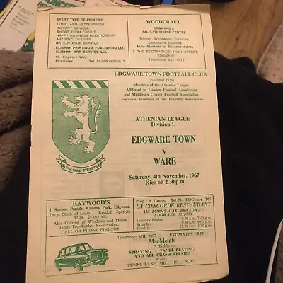 Edgware Town V Ware 1967 • £3.49