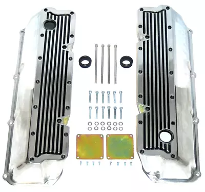 For Ford 351C 351M 400M Polished Finned Black Highlight Tall Valve Covers RETURN • $1129.87