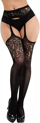 E-Laurels Womens High Waist Patterned Fishnet Tights Suspenders Pantyhose Thigh  • $33.32