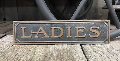 Early Vintage Ornate Brass Embossed LADIES Bathroom Restroom Sign Decor • $125