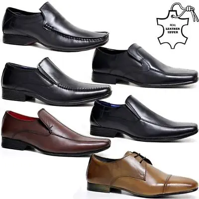 Mens Leather Shoes New Slip On Italian Smart Formal Wedding Office Shoes Size • £17.95