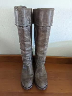 Frye Jane Women Riding Tall Cuff Knee High Taupe Leather Boots Size 7.5B • $40