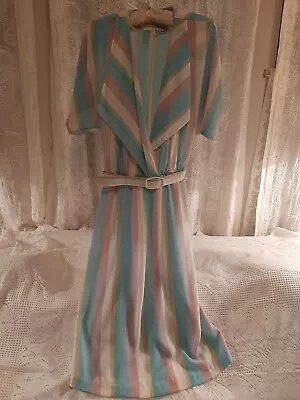 Vtg DQ Fashions Dress 11/12 Pastel Vertical Stripe Belt  Midi 80's • $21