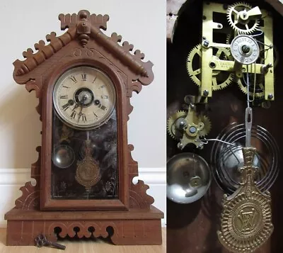 ANTIQUE Kitchen Mantel Clock E.N. WELCH Gingerbread 1800's Alarm Pendulum RARE • $189.99