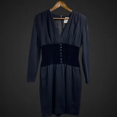 Oscar De La Renta Blue Dress Corset Waist Elegant 6 Union Made Vintage • $49