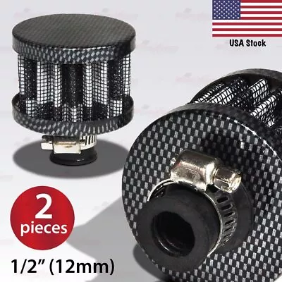 BLACK 1/2  12mm UNIVERSAL Crankcase Vent Value Cover Mini Air Breather Filter X2 • $14.95