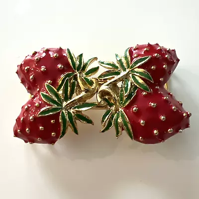 Mimi Di N 1975 Double Strawberry Belt Buckle Red Enamel Strawberries Vintage • $42.49