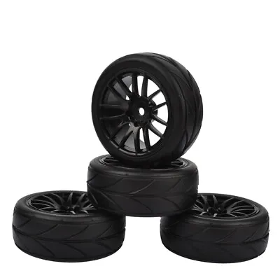 4Pcs 1:10 Rubber Flat Tires Wheels Plastic For HSP HPI 1/10 RC On Road Drift Car • £11.99