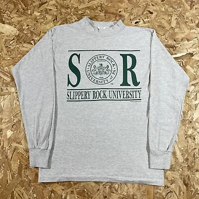 Vintage 90s Slippery Rock University Mock Neck Single Stitch Ls Shirt Size L • $11