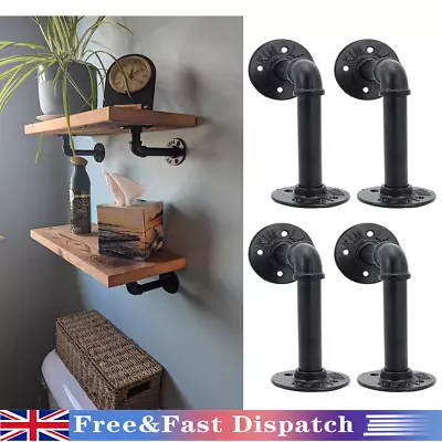 4X Pipe Shelf Brackets Industrial Iron Wall Floating Shelves Support Storage UK • £10.59