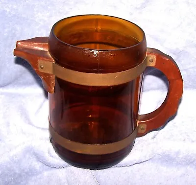Vintage Siesta Ware Amber Glass Pitcher With  Wood Handle And Spout • $9.95