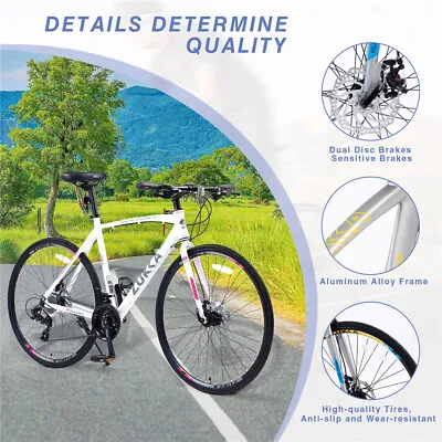 Hybrid Sports Bike Adult Road BikeMen&WomensAluminum Frame700c Wheels 24Speed • $325.99