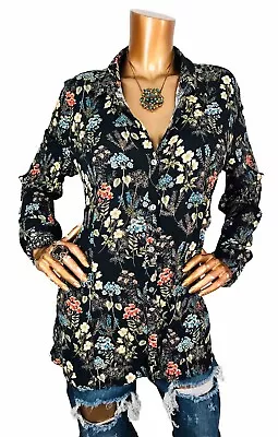 J.Jill L Top Stretch Floral Prints Tunic Button Up Shirt Long Slv Soft Easy Wear • $21.99