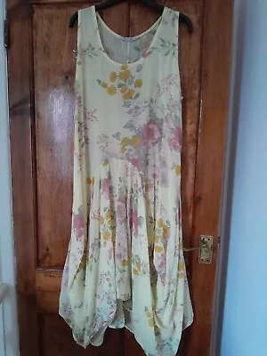 Italian  Very Fine Cool Cotton Size 16/18 Lagenlook Dress Lemon • £7.99
