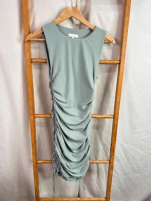 Kookai Dress Womens 0 Light Green Sage Sleeveless Drawstring Ribbed Pencil • $18.95