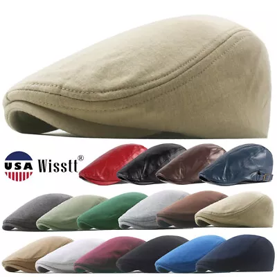 Mens Breathable Beret Flat Newsboy Cabbie Hat Driving Outdoor Leather Ivy Cap US • $10.65