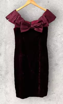 £31.31 • Buy Jessica Howard Midi Dress Red Wine Open Shoulder Bow Size 10 Velvet Cocktail