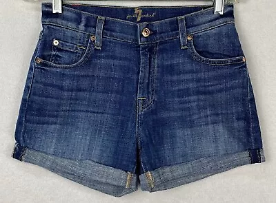 7 For All Mankind Mid Roll Denim Jean Shorts Women 24 Cuffed Blue 28x3.5 MINT • $14.99