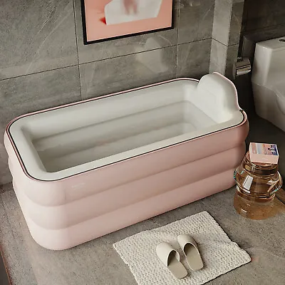 $72.20 • Buy Pink PVC Inflatable Bathtub Folding Spa Bath Tub Portable Adult Bathtub