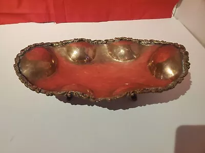 Rare Vintage Handcrafted  Mexican Copper Tray ~ Brass Rim & Footed Feet 10.5   • $26