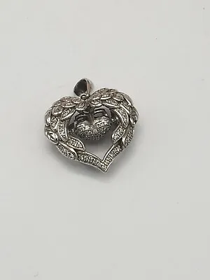 Designer Affinity Diamonds Sterling Silver And Diamonds Angel Heart Pendant • $102.77