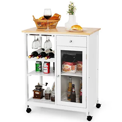 Giantex Kitchen Island Trolley Storage Cart Cabinet W/Shelf & Wine Rack & Drawer • $999