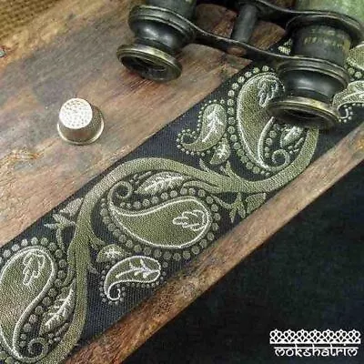 £3.10 • Buy Indian Asian Ethnic Retro Wide Metallic Gold Lilac Black Paisley Ribbon M1935