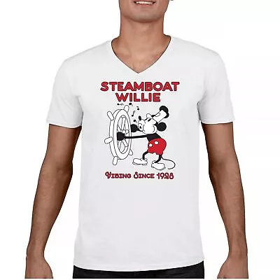 Steamboat Willie Vibing Since 1928 V-Neck T-shirt Retro Cartoon Mouse Icon Tee • $19.95