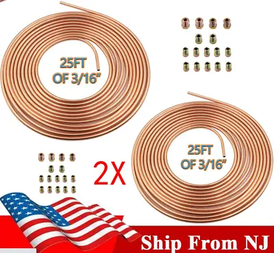 2X Copper Nickel Brake Line Tubing Kit 3/16 Od 25Ft Coil Roll Universal Fittings • $35.41