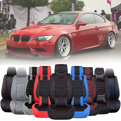 Deluxe Top PU Leather Car Seat Covers 2/5-Seat Cushion For 328i 335i E90 E60 X5 • $159.04