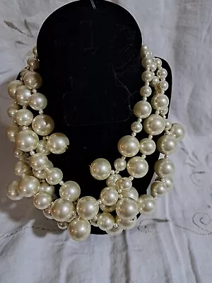  Kenneth Lane Signed Vintage  3 Strand Bubble Faux Pearl  Necklace GT +Damaged+ • $14.99