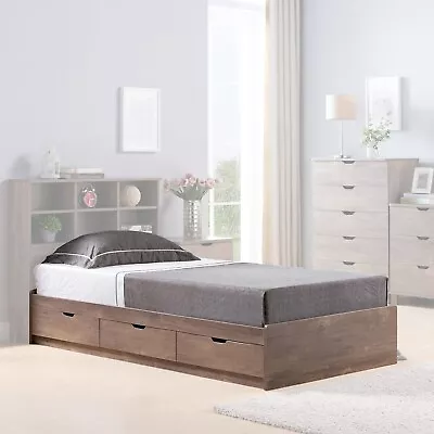 Modern Neutral Twin Chest Board Bed With 3 Storage Drawers  • $342