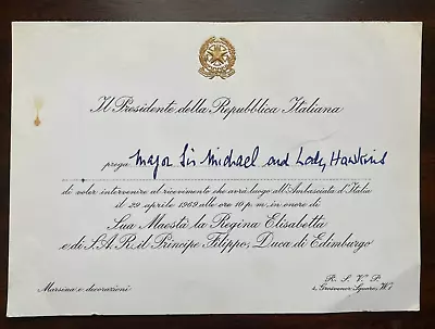 Antique President Saragat Italy Visit Invitation In Honour Queen Elizabeth II • £9.99