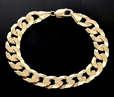 9ct Yellow Gold On Silver Men's Curb Bracelet - 11mm Width - 8.5 Inch • £59.95