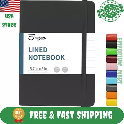 Lined Journal Notebook 160 Pages Hardcover Writing 100 Gsm Thick Paper Black • $9.69