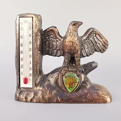Vintage Brass Thermometer Bald Eagle Tree TableTop Montana Souvenir Japan MCM  • $10