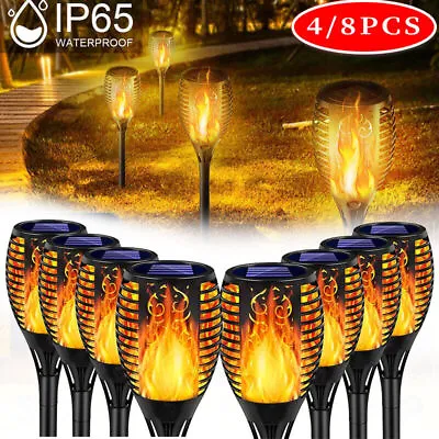 8X Flame Effect Solar Outdoor Lights Stake Garden Path Flickering LED Torch Lamp • £9.98