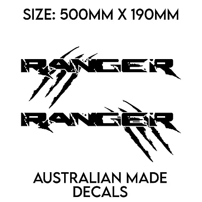 Ford Ranger Matte Black Ute Tub Side Decals Stickers 500mm X 190mm • $54.99