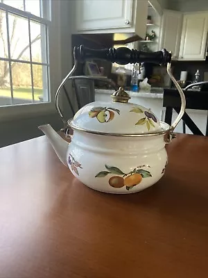 Enameled Metal TEAPOT Painted Fruit Motif 8 CUPS/ TABLETOPS UNLIMITED- TAIWAN • $5