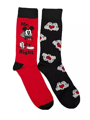 New Disney’s Mens MICKEY MOUSE 2 Pair Of VALENTINES DAY SOCKS Says ‘MR. RIGHT’ • $11.39