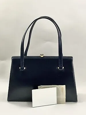 Waldybag Blue Vintage 1950s Leather Handbag Dark Buff Suede Lining • £65.99