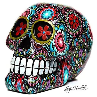 Day Of The Dead Floral Print Sugar Skull Ornament Gothic Pagan Wiccan Home Decor • £15.50