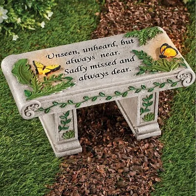 Solar Lighted Butterfly Memorial Loved Ones Sentiment Garden Stone Bench Statue • $29.99