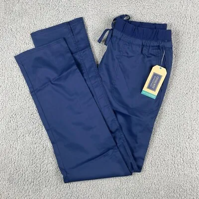 Cherokee Workwear Women's Small Navy Tapered Leg Drawstring Tall Scrubs Pants • $14.99