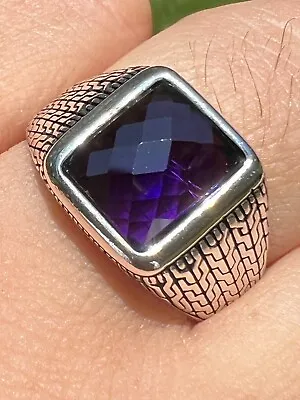 Men Real 925 Sterling Silver Simulated Purple Amethyst Gem Stone Pinky Ring CZ • $33.37