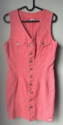 Vintage 80s Bongo Denim Dress Sleeveless Button Front Pink Barbiecore • $30.60