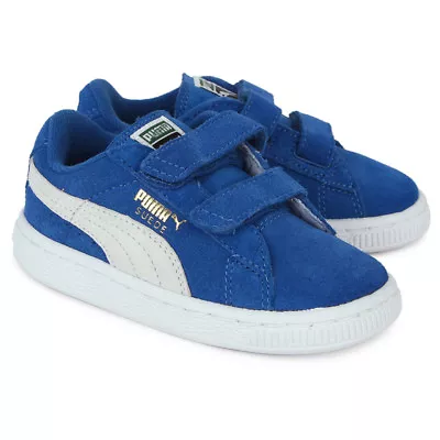 PUMA Suede Infants Kids Unisex UK 3 EU 19 Blue And White Touch Close Trainers • £21.99