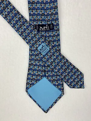 Hermes Men’s 100% Silk Tie Made In France Hexagon Butterfly Diamond • $64.99