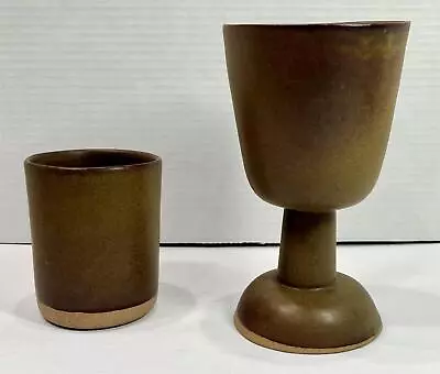 Martz Marshall Studios Olive Brown Modernist Pottery 7  Chalice & 3¾  Cup • $59