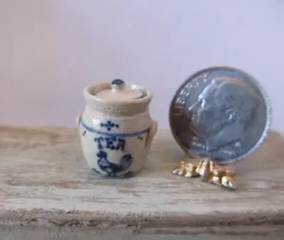 Artisan Jane Graber Stoneware Tea Jar Canister Chicken  Dollhouse Miniature 1:12 • $72